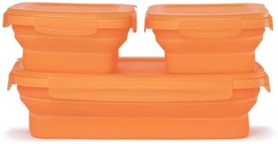 Drip EZ Secondz Collapsible Food Storage Containers (set of 3) - Meal Prep, Leftovers, Lunch, Camping, Hiking - Dishwasher & Microwave Safe - BPA-free Silicone - Locking Lids - Orange by DripEZ