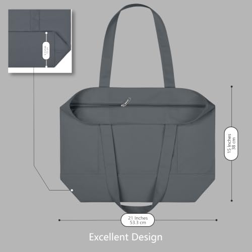 TOPDesign 6-Pack Canvas Tote Bags with an External Pocket, Reusable Grocery Shopping Bags, Top Zipper Closure, Daily Essentials (Grey) - Image 5