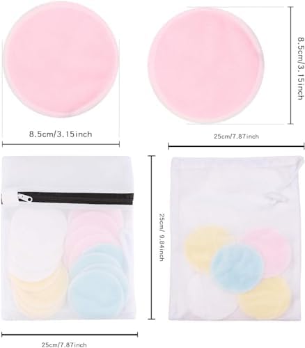 Reusable Makeup Remover Pads (24 Pack) with 2 Bags for Laundry & Storage, Reusable Bamboo Cotton Rounds, Eco-Friendly Reusable Cotton Pads for All Skin Types - Image 3