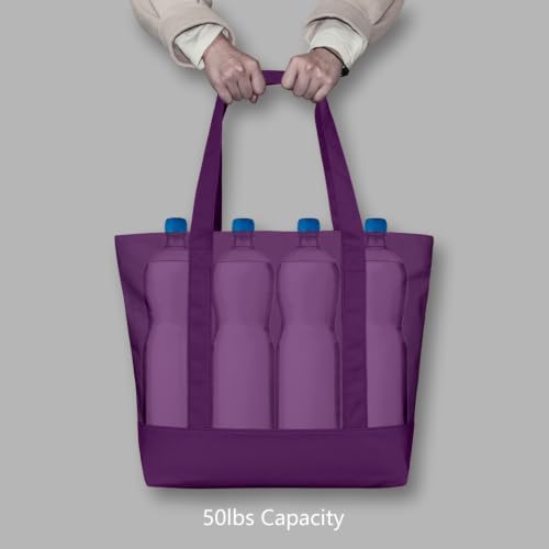 TOPDesign 6-Pack Canvas Tote Bags with an External Pocket, Reusable Grocery Shopping Bags, Top Zipper Closure, Daily Essentials (Purple) - Image 6