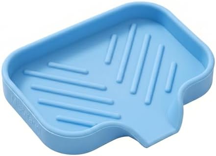 MicoYang Silicone Soap Dish with Drain Spout, Self-Draining Sink Organizer Tray for Bathroom & Kitchen, Sponges, Dispensers & Soap Holder, Non-Slip and Dishwasher Safe, Light Blue (Compact, 4.9"×3.2") by MicoYang