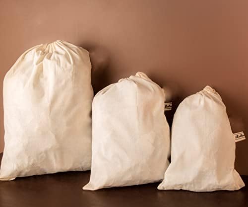 Muslin Cloth Bags, 100% Cotton, Set of 6 (2 Large, 2 Medium, 2 Small), Produce Bags Reusable Cotton Washable, Muslin Grocery Bag with Drawstring, Vegetable Storage Bags for Fruit, Bread & Bulk Food - Image 3