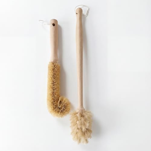 2-Piece Wooden Bottle Brush Set - Includes Tapered Cup Brush & L-Shape Coconut Scrubber - Beech Wood Cleaning Kit for Water Bottles, Glassware & Vases - Image 6