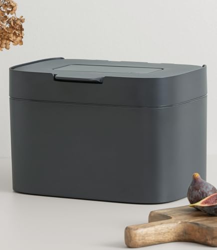 KAZAI. Compost Bin Kitchen 'Elin' | 1.2 GAL / 4.5L Countertop Compost Bin with Lid & Carbon Filter | Odor-Free, Dishwasher Safe, with Inner Bucket | Small Indoor Kitchen Composter | Graphite-Black by KAZAI