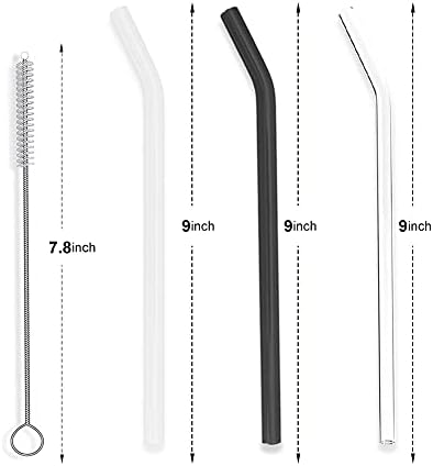 Reusable Glass Straws - 9" L x 8 mm W - Smoothie Drinking Straws for Smoothie, Milkshakes, Pack of 6 with 1 Cleaning Brush (black white transparent) - Image 2