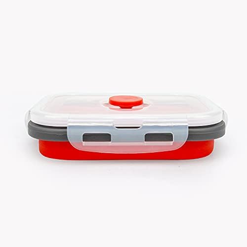 CCyanzi 3piece Collapsible Food Storage Containers with Lids, Silicone Lunch Container, Microwave & Freezer Safe, Space Saving for Kitchen Cabinet and Camping Backpack,(red gray) - Image 7