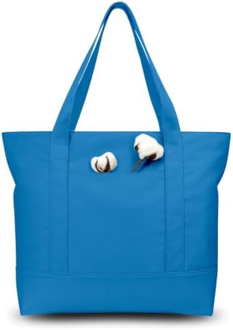 TOPDesign 6-Pack Canvas Tote Bags with an External Pocket, Reusable Grocery Shopping Bags, Top Zipper Closure, Daily Essentials (Ocean Blue) by TOPDesign