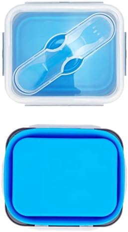 Small Silicone Collapsible Snacks Container with lid and 2 in 1 Spoon & Fork, Food Grade Silicone Bento Lunch Container, For Leftovers Meal Prep, Microwave/Freezer/Dishwasher Safe, 700ml - Image 4