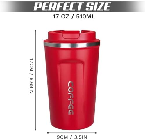 SPLMIFA Travel coffee mugs leak-proof, reusable coffee cup with lid, stainless steel vacuum insulated coffee tumblers, thermal insulation cups for men & women keep drinks hot & cold (2nd-Red, 17OZ) - Image 4