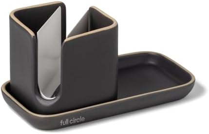 Full Circle Stash, Ceramic Kitchen Sink Caddy, Stylish Modular Sponge Holder & Dish Brush Organizer, Gray and White, 11" by Unknown