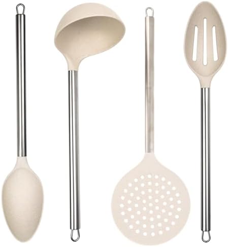 Beille 4pc Cream Wheat Straw Cooking Spoons Kitchen Utensils Set Household Essentials by BEILLE