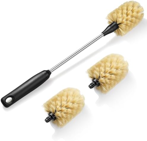 Bottle Cleaning Brush with 2 Replaceable Heads, 15 in, Yellow by Purtribe