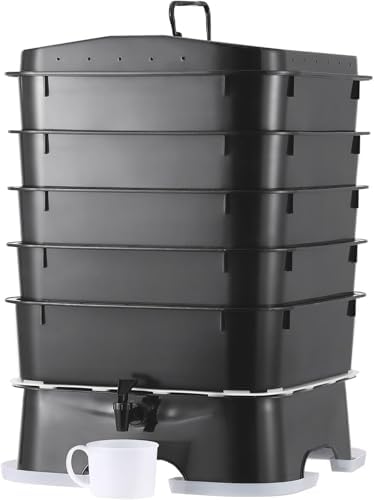 The Original VermiHut® Plus 5-Tray Worm Composter – Indoor & Outdoor Vermicomposting Bin | Sustainable Design for Food Waste Recycling- Black by VermiHut