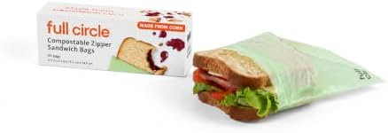 Full Circle Home Compostable Zipper Bags, Resealable Food-Safe Bags, 50ct by Unknown