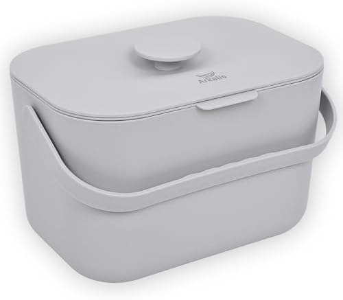 Kitchen Compost Bin – 1.3 Gallon Countertop Compost Bin with Lid, Odor-Blocking, No Charcoal Filters Needed, Indoor Compost Bin with Removable Basket, Easy Clean by Arkalis