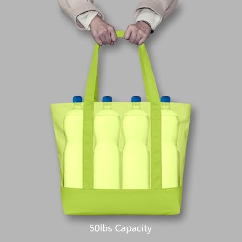 TOPDesign 3-Pack Canvas Tote Bags with an External Pocket, Reusable Grocery Shopping Bags, Top Zipper Closure, Daily Essentials (Light Green) - Image 6