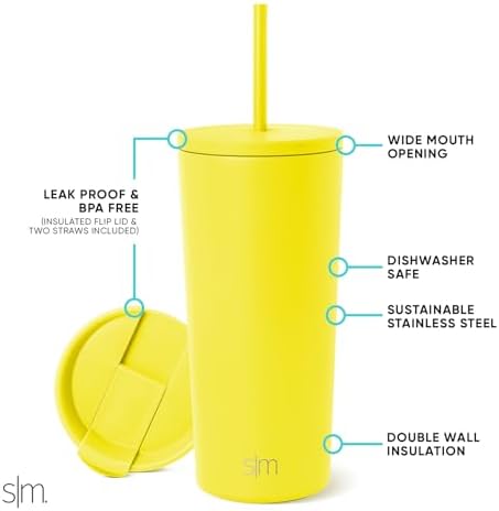 Simple Modern Insulated Tumbler with Lid and Straw | Iced Coffee Cup Reusable Stainless Steel Water Bottle Travel Mug | Gifts for Women Men Her Him | Classic Collection | 20oz | Canary - Image 2
