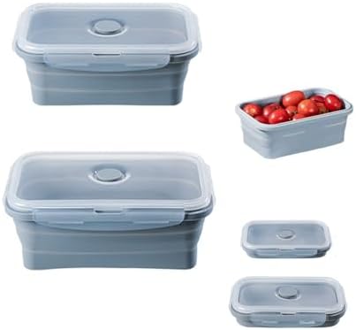 Silicone Collapsible Food Storage Containers-Prep/Storage Bowls with Lids – Set of 2 Silicone Lunch Containers for Kitchen, Camping, Dishwasher, Microwave, Freezer Safe(550ML and 800ML, Blue) by JIELUO