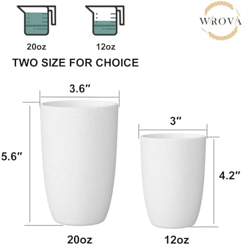 Wrova Wheat Straw Cups 6 Set of 6 Good Alternative to Plastic Reusable Cups 20 oz Unbreakable Drinking Cup Reusable Dishwasher Safe Water Plastic Glasses - White - Image 3