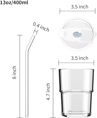 13oz Glass Tumbler with Straw and Lid, Leak Proof Iced Coffee Cup, Thick Wall BPA Free Drinking Glass Water Cups for Iced Coffee, Matcha, Smoothie and Travel-(Clear-2pack) - Image 3