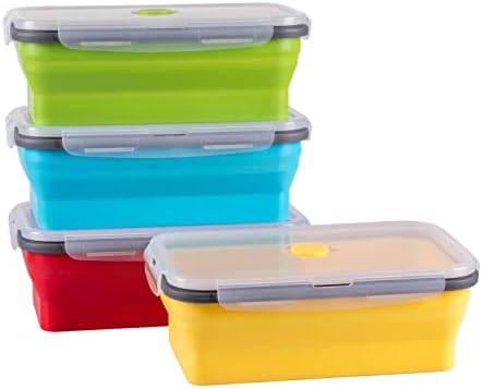 Collapsible Food Storage Containers with Airtight Lid, 40.5 oz, Large Kitchen Stacking Silicone Collapsible Meal Prep Container Set for Leftover, Microwave Freezer Dishwasher Safe, 4 Colors, Set of 4 by Annaklin