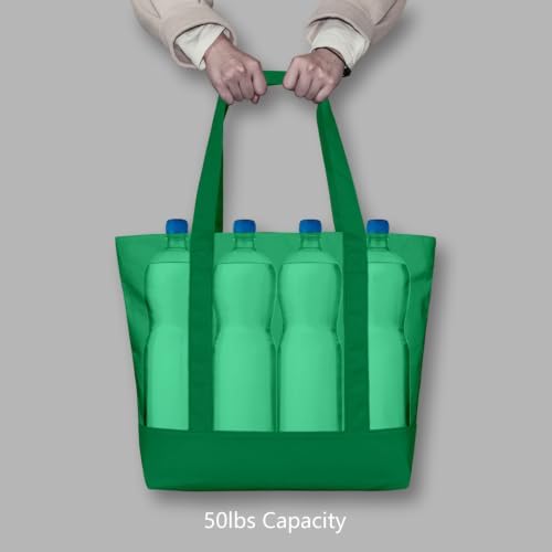 TOPDesign 1-Pack Canvas Tote Bag with an External Pocket, Reusable Grocery Shopping Bag, Top Zipper Closure, Daily Essentials (Green) - Image 6