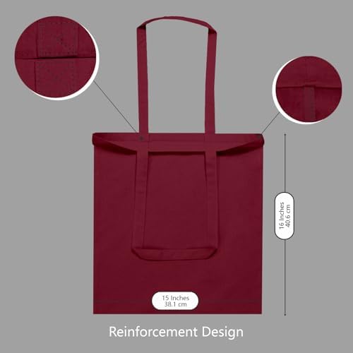 TOPDesign 12-Pack Economical 16"x15" Burgundy Cotton Tote Bags, Lightweight Medium Reusable Grocery Shopping Cloth Bags, Suitable for DIY, Advertising, Promotion, Gift, Activity - Image 4