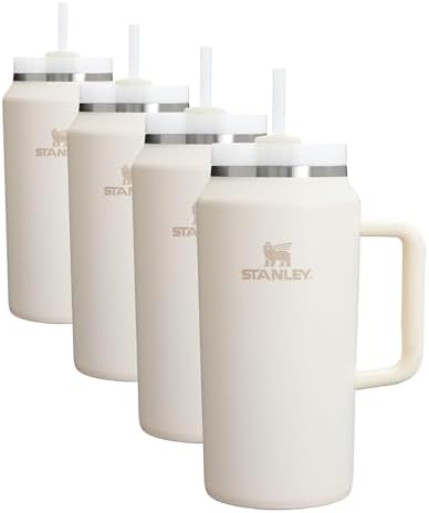 STANLEY Quencher H2.0 Tumbler with Handle & Straw 64 oz | Flowstate 3-Position Lid | Large Capacity for Travel & Sports | Insulated Stainless Steel Cup | BPA-Free | Cream 2.0 (Pack of 4) by Unknown