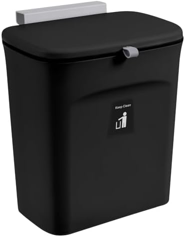 Tiyafuro 2.4 Gallon Kitchen Compost Bin for Counter Top or Under Sink, Hanging Small Trash Can with Lid for Cupboard/Bathroom/Bedroom/Office/Camping, Mountable Indoor Compost Bucket, Black by Tiyafuro