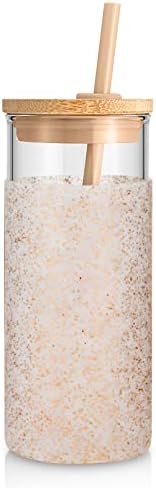 Tronco 20 oz Glass Tumbler with Lids and Straws, Reusable Iced Coffee Cups by Tronco