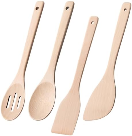 Wooden Spoons for Cooking, 4-Piece Beech Wood Cooking Utensil Set by HEFILD