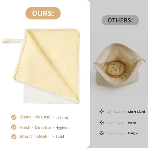 Sourdough bread Bags for Homemade Bread-2 Pack XL Reusable Beeswax Bread Bags for Homemade Bread Freezer & Refrigerator 17"×13" Natural Beeswax-Lined Cotton Food Storage Bags to Keep Fresh yellow - Image 7