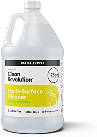 Clean Revolution Multi Surface Cleaner Refill Supply, Non-Toxic, Eco-Friendly & Plant-Based, Ready to Use, Lemon & Herbs, 128 Fl Oz (1 Gallon) by CleanRevolution