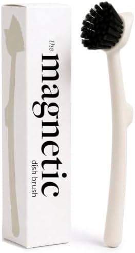 Earth & Mango Magnetic Dish Brush & Scraper, Snaps to Sink, Warm Sand Beige by Earth+%26+Mango