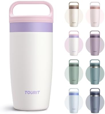 TOURIT Travel Coffee Mug 16 oz, Leakproof 2-Part Drink Lid Coffee Tumbler Cup, Insulated Stainless Steel Travel Mug, Dishwasher Safe Reusable Water Bottle, BPA-Free Coffee Mug,Pink Purple by TOURIT
