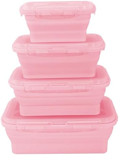 4 Pack Collapsible Silicone Food Storage Containers with Lids, Pink by Unknown