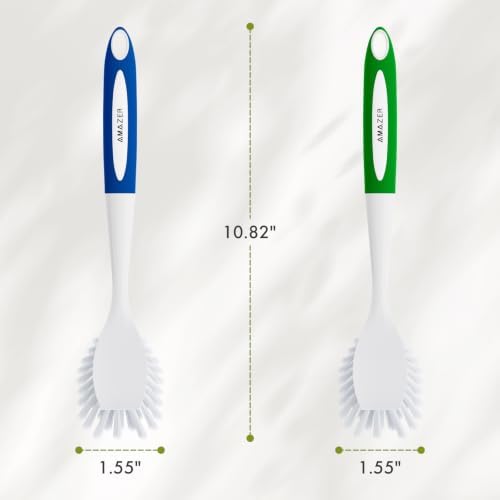 Amazer Dish Brush with Handle, 2 Pack Kitchen Scrub Brushes for Cleaning, Dish Scrubber with Stiff Bristles for Sink, Pots, Pans - Image 3