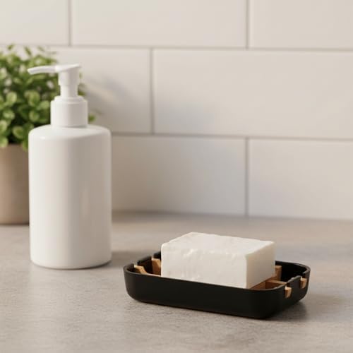 Bamboo Fiber Soap Holder & Dish, Black, 2 Pack - Image 2