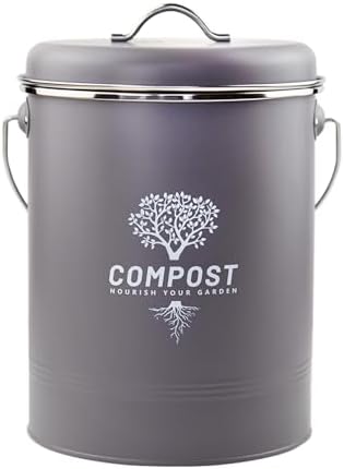 Kitchen Countertop Compost Bin, Odor Resistant Indoor Compost Bin with Lid and Charcoal Filter, Rust Resistant Coated Compost Bucket, Compost Container, Gray by Holismo
