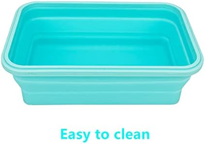 CARTINTS Large Collapsible Camping Food Containers, 1200ml Silicone Lunch Container, Microwave Safe Reusable Meal Prep Container For Indoor&Outdoor Kitchen With Foldable Spoon, Blue - Image 4
