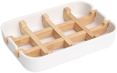 Bamboo Wooden Soap Dishes for Shower, White by Ninebendstreams