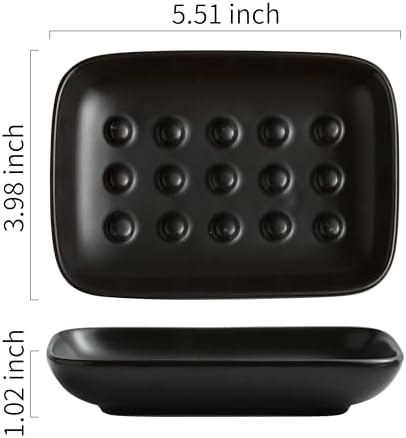 Miamolo Soap Dish, Ceramic Soap Holder Shower Soap Dish for Bar Soap Sponge, Soap Saver Tray for Bathroom Kitchen Sink, Black - Image 6