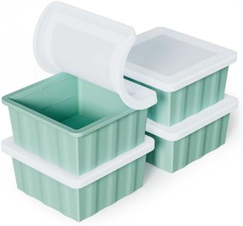 Silicone Freezer Tray for Soup Ice Cubes: 2-Cup Freezing Trays with Lid for Meal Prep - 4Pack Silicon Soup Portion Freeze Tray Make Stock Souped Ice Cube by GGOW