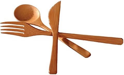 JapanBargain 3785, Bamboo Utensil Sets, Reusable Cutlery 3PC Set with Fork Knife Spoon, Eco-Friendly Flatware Travel Utensils, Dishwasher Safe, 8-inch by JapanBargain