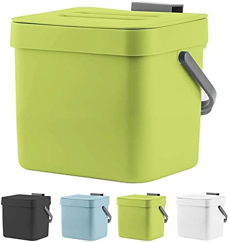 LALASTAR 1.8 Gallon Hanging Trash Can, Green, Plastic, Compost Bin Indoor Kitchen Sealed, Small Trash Can with Lid, Mountable by LALASTAR