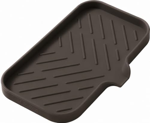 MicoYang Silicone Soap Dish with Drain Spout — Self-Draining Sink Organizer Tray for Bathroom & Kitchen, Sponges, Dispensers & Soap Holder, Non-Slip & Dishwasher Safe, Coffee (Medium, 9.6"×5.3") by MicoYang