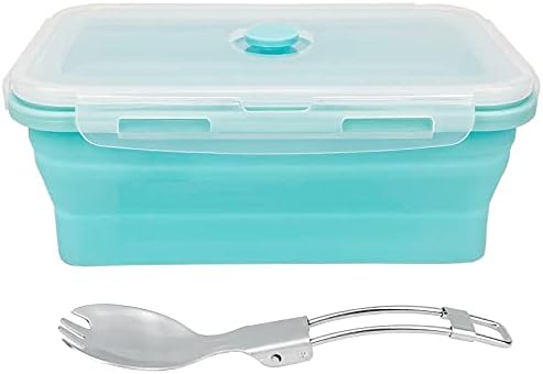 CARTINTS Large Collapsible Camping Food Containers, 1200ml Silicone Lunch Container, Microwave Safe Reusable Meal Prep Container For Indoor&Outdoor Kitchen With Foldable Spoon, Blue by CARTINTS