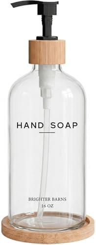 Glass Hand Soap Dispenser Bathroom Set by Brighter Barns - Hand Soap Dispenser for Kitchen Sink & Bathroom - Refillable Pump Bottle Set - Neutral Home Decor for Airbnb, Vacation Rental, Hotel (Clear) by BrighterBarns