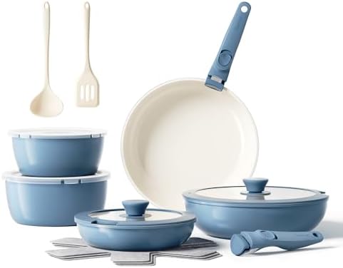 Redchef 16pcs Ceramic Nonstick Pots and Pans Set, Kitchen Cookware Set with Removable Handle, Non Toxic Cookware Set, PFAS PFOA & PTFE Free, RV Ceramic Cookware for Camping, Dishwasher/Oven Safe by Redchef