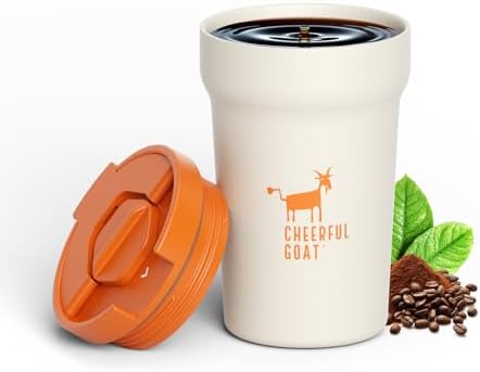 CHEERFUL GOAT Ceramic Coffee Mug, Leak Proof Travel Mug with Lid (White) by CheerfulGoat